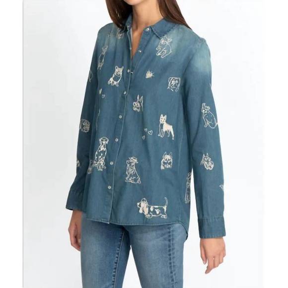 NEW JOHNNY WAS tippi button down shirt in denim blue - Picture 2 of 6